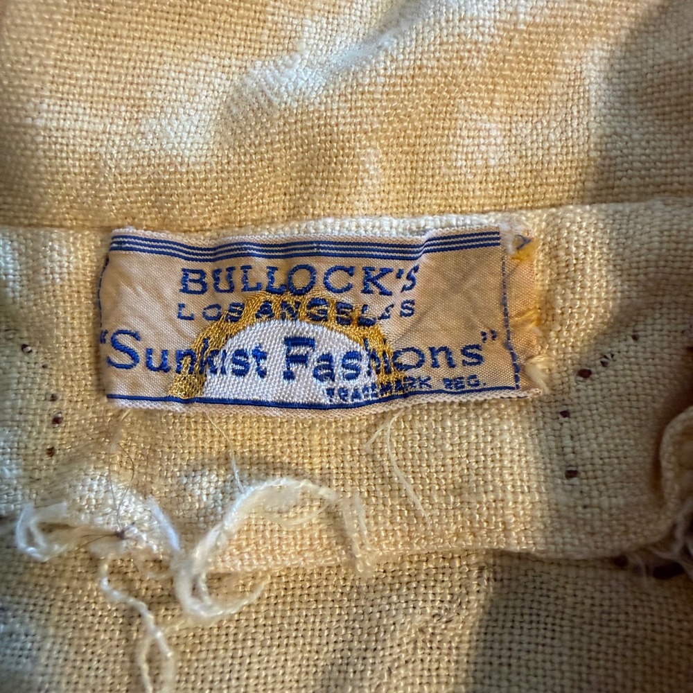 Vintage 50s Bullocks Sunkist Fashions Chain Stitched Yellow Blouse true vintage - Picture 5 of 11